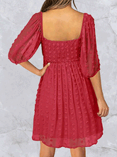 Jacquard Polka Dot Square Neck Mid Sleeve Dress Sai Feel